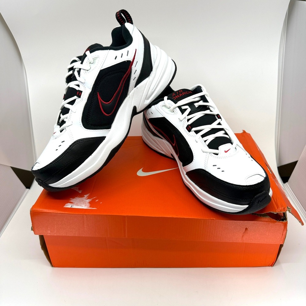 Nike Air Monarch IV Mens 11.5 4E Extra Wide White Black Red Sneakers NEW